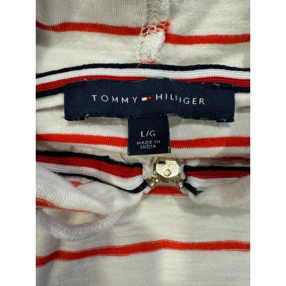 Tommy Hilfiger White & Red Striped Hoodie Top with Half-Zip - Size Large - Picture 15 of 16